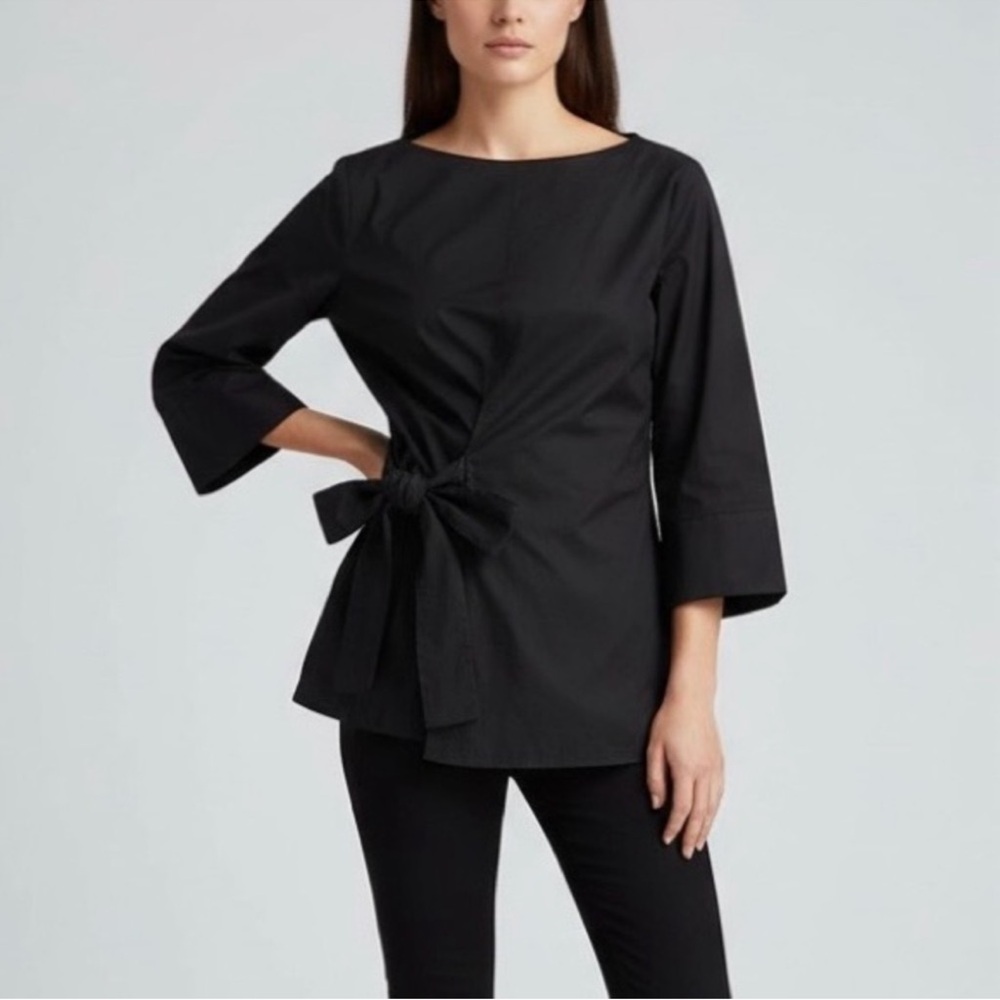 COS | Sateen Cotton Wrap Blouse | Navy | 4